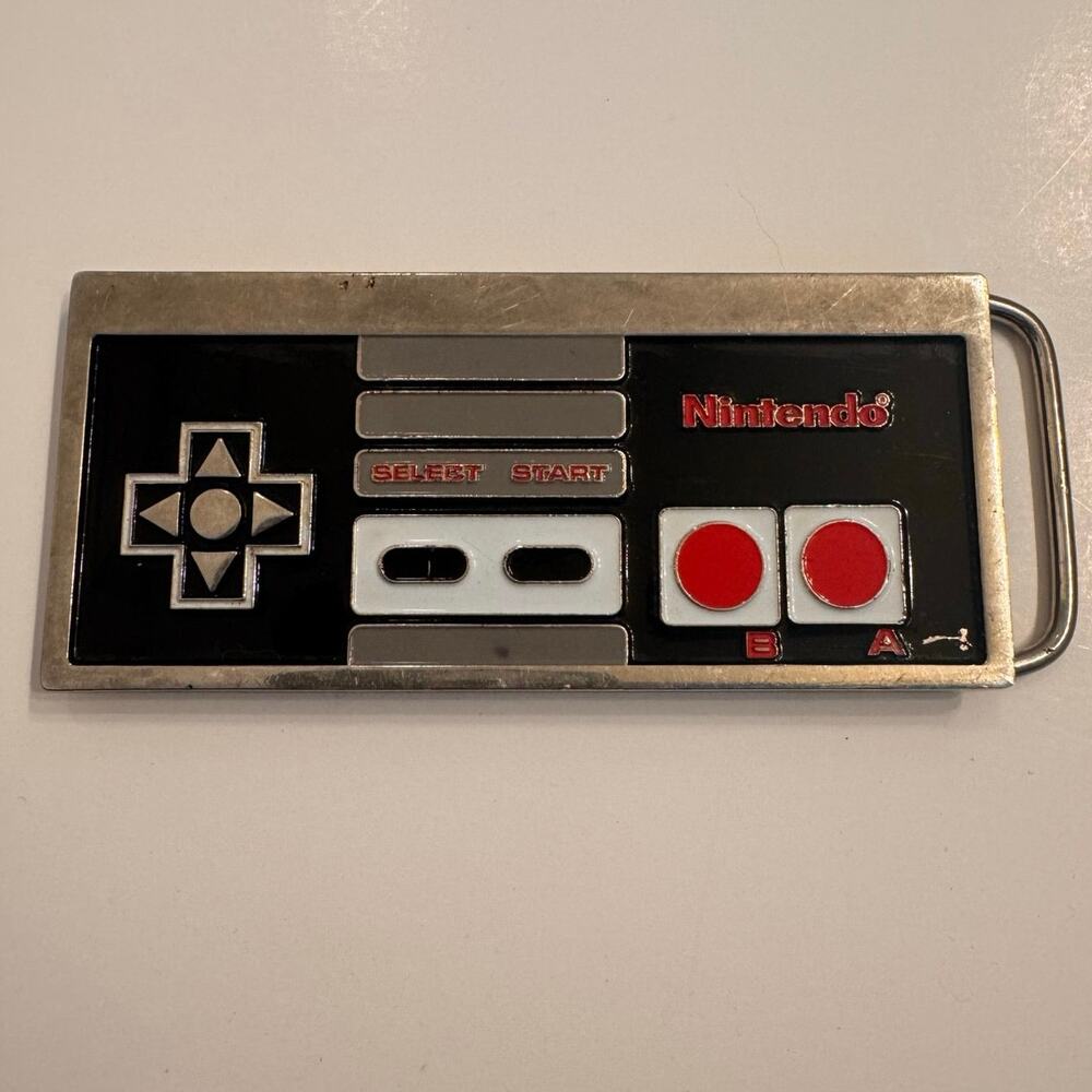 Vtg 2003 Nintendo Belt Buckle Men's Black/Red/Silver